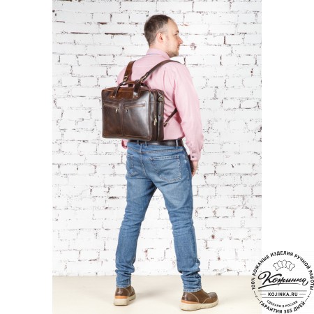 Кожаная мужская сумка-рюкзак "Генри" (коричневый эксклюзив)